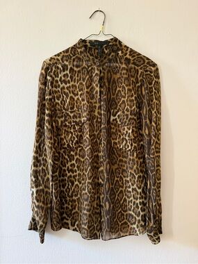 Silk Leopard Button Down Blouse